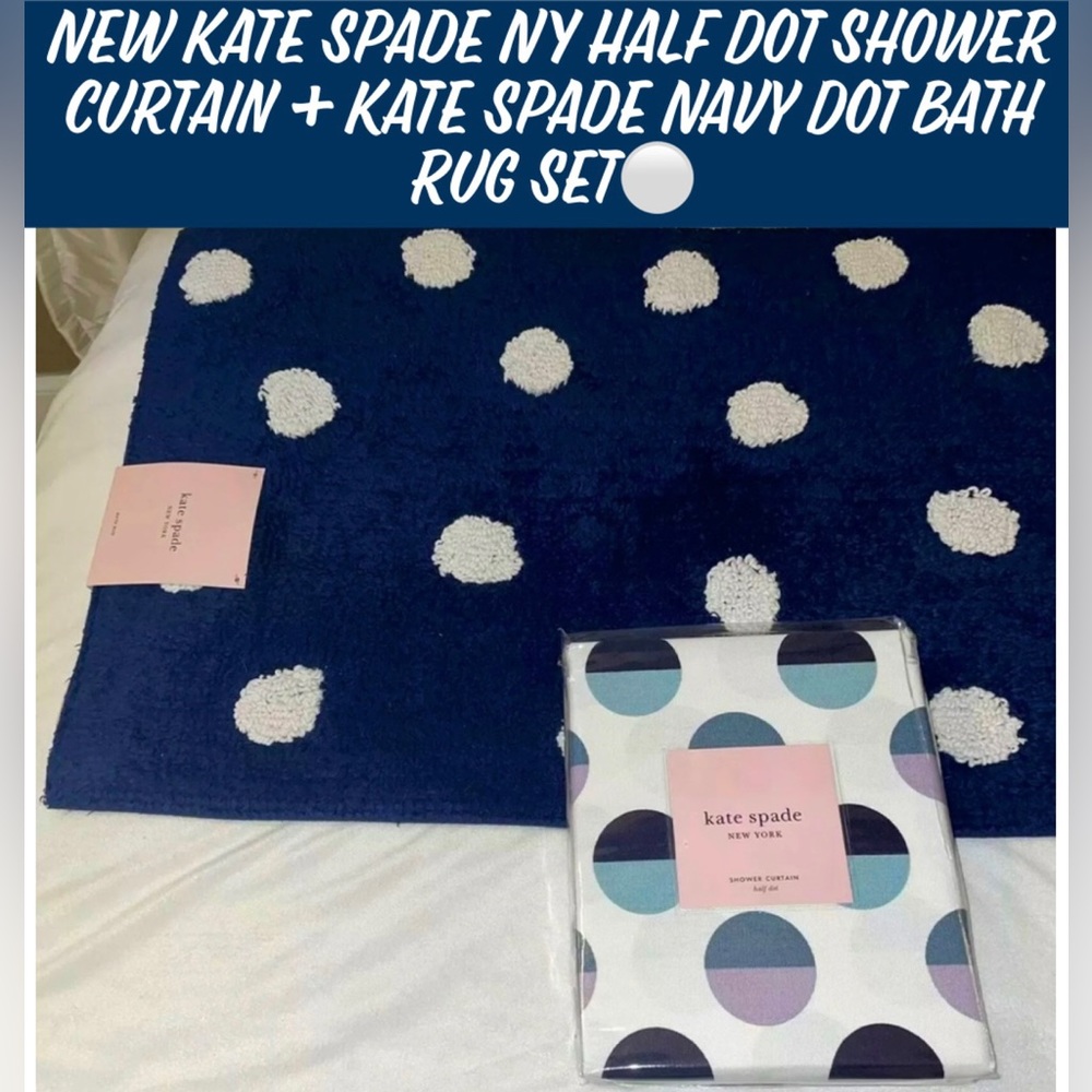 🎉HP🎉New Kate Spade Dot Shower Curtain + Kate Spade Navy Dot Bath Rug Set⚪️ - Picture 3 of 8